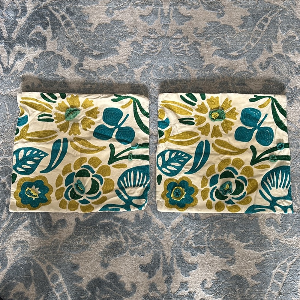 Floral Embroidered Pillow Cover x 2